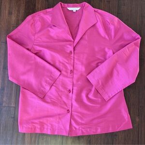 Connie Roberson Pink Silk Blouse Large Jewel Buttons Top 3/4 Sleeve USA Made